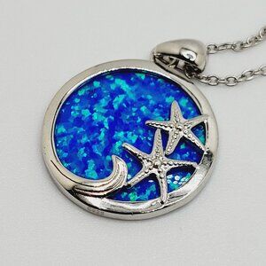 Starfish Fire Opal Inlay Charm Necklace Chain 925 Stamp 18"